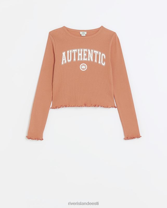 kehakate korallid tüdrukud River Island g ribi salatiäärega pikkade varrukatega topp 44TLL3324