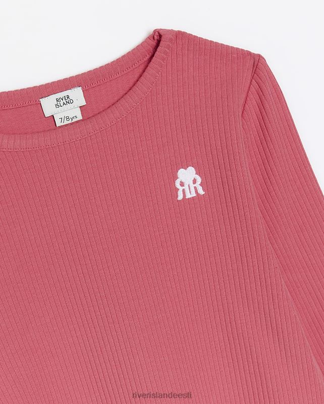 kehakate roosa tüdrukud River Island g pikkade varrukatega salatiääre soonik top 44TLL3308