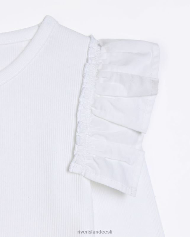 kehakate valge tüdrukud River Island g popliinist sasiga pikkade varrukatega topp 44TLL3345