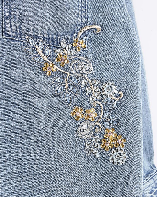 kehakate sinine tüdrukud River Island g lilleliste detailidega teksasärk 44TLL6101