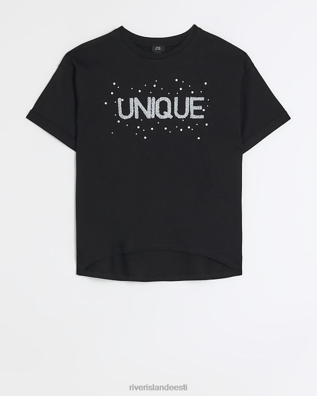 kehakate must tüdrukud River Island g kaunistatud graafiline T-särk 44TLL6199