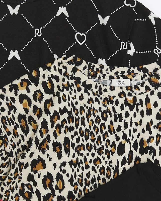 kehakate must tüdrukud River Island g leopardimustriga t-särgi multipakk 44TLL6316