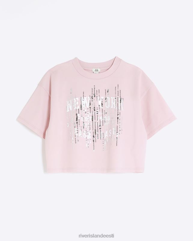 kehakate roosa tüdrukud River Island g sequin crop t-särk 44TLL6024