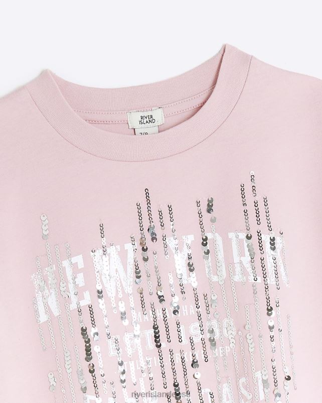 kehakate roosa tüdrukud River Island g sequin crop t-särk 44TLL6024