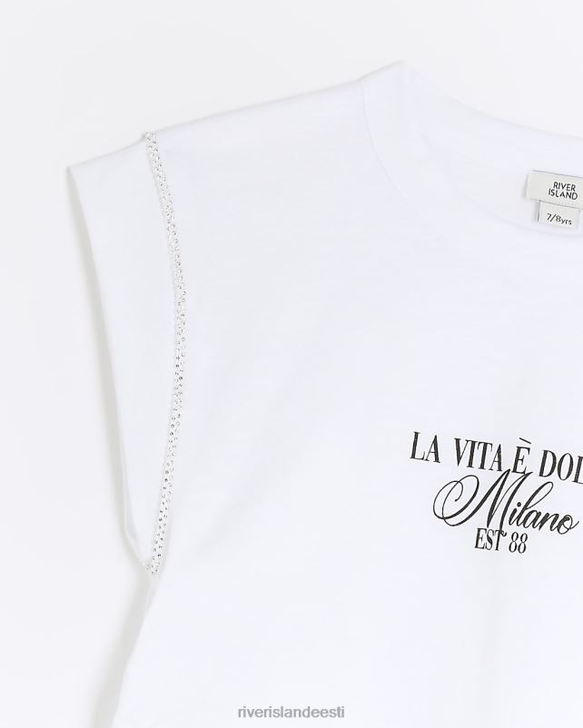 kehakate valge tüdrukud River Island g diamante trimmiga t-särk 44TLL3295