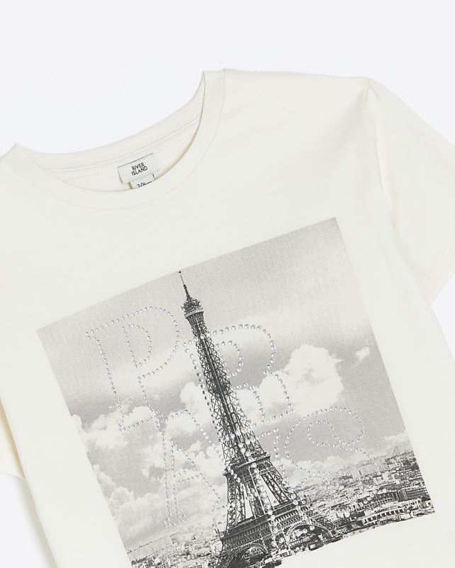 kehakate valge tüdrukud River Island g kaunistatud Pariisi graafiline T-särk 44TLL6088