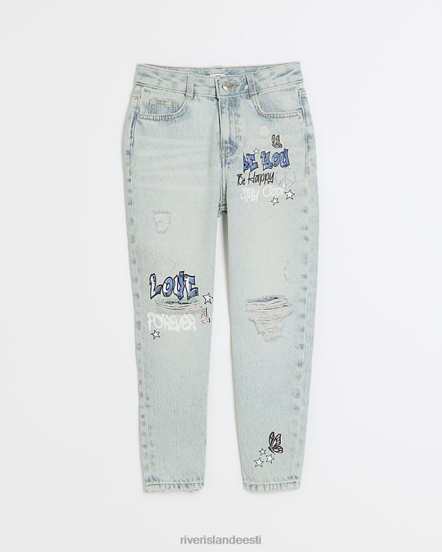 kehakate sinine tüdrukud River Island grafiti rebenenud teksad 44TLL6017