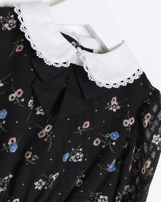 kehakate must tüdrukud River Island mg lillelise kraega särkkleit 44TLL6553