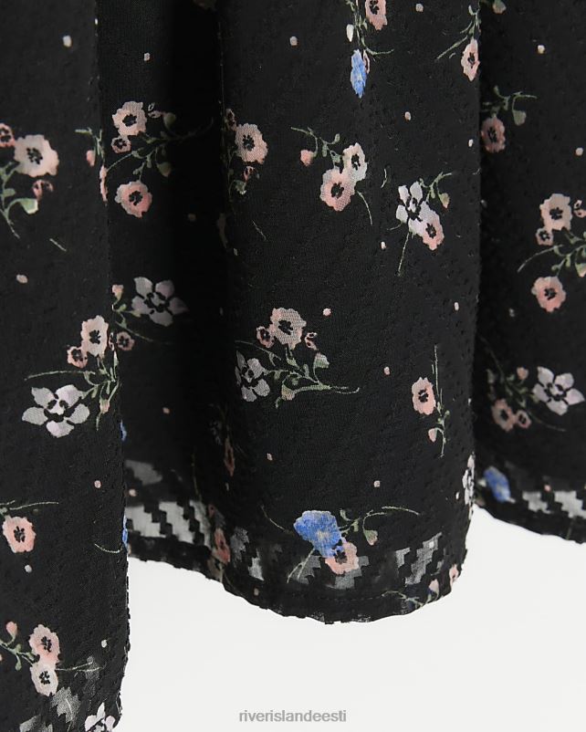 kehakate must tüdrukud River Island mg lillelise kraega särkkleit 44TLL6553