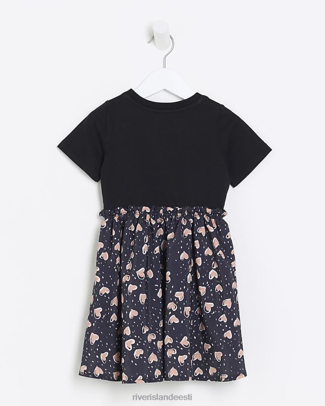 kehakate must tüdrukud River Island mg südametrükiga T-särgi kleit 44TLL3566