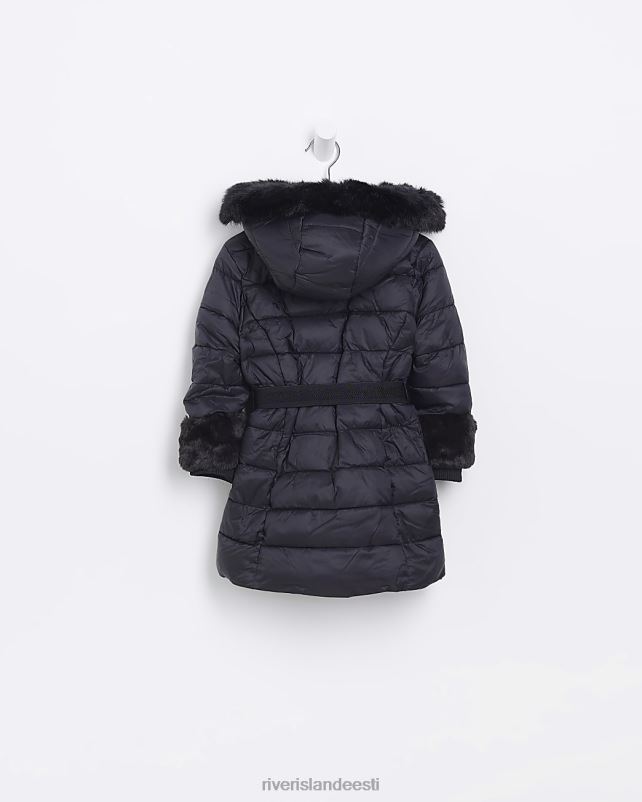 kehakate must tüdrukud River Island mg kunstkarusnahast trimmiga puhvmantel 44TLL3556