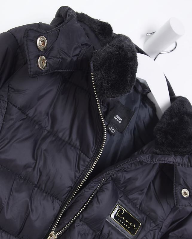 kehakate must tüdrukud River Island mg kunstkarusnahast trimmiga puhvmantel 44TLL3556