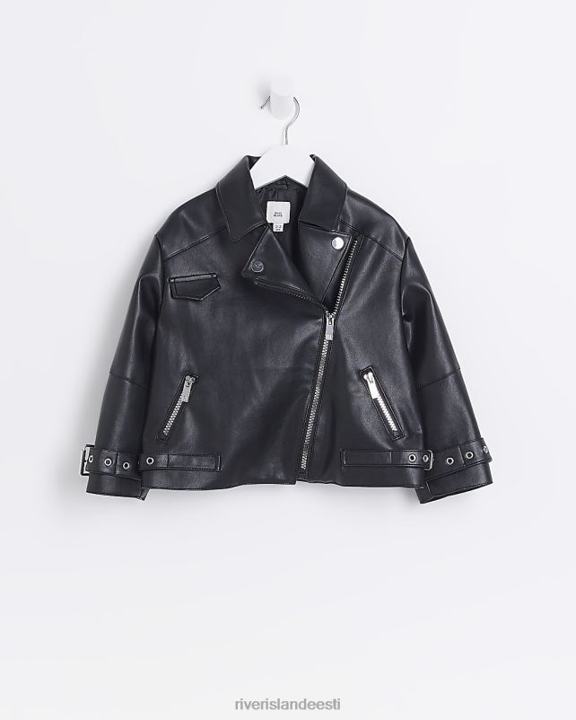 kehakate must tüdrukud River Island mg kunstnahast biker jope 44TLL6699