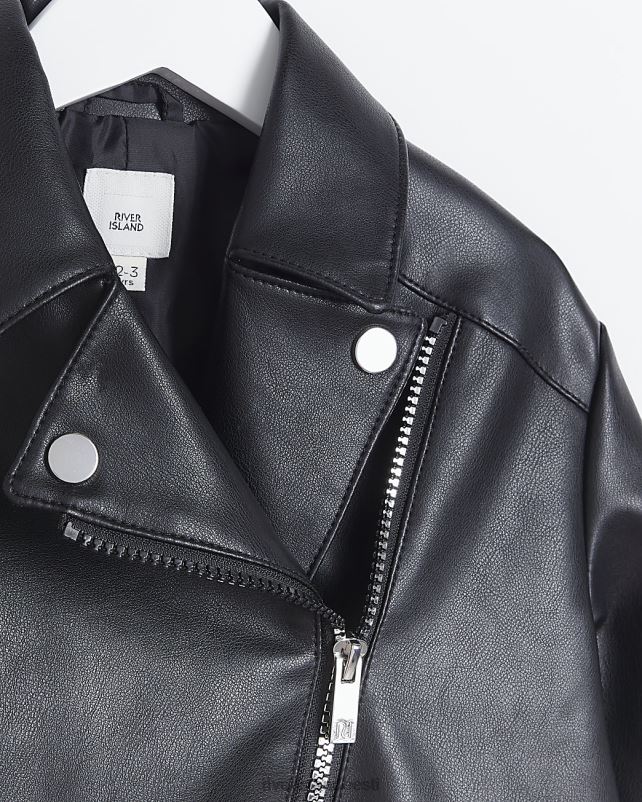 kehakate must tüdrukud River Island mg kunstnahast biker jope 44TLL6699