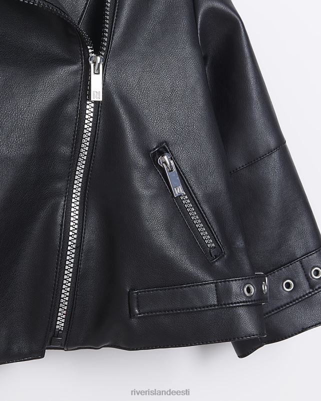 kehakate must tüdrukud River Island mg kunstnahast biker jope 44TLL6699