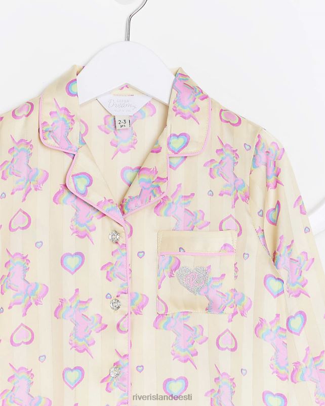 kehakate kollane tüdrukud River Island mg ükssarviku mustriga satiinpidžaama 44TLL6732