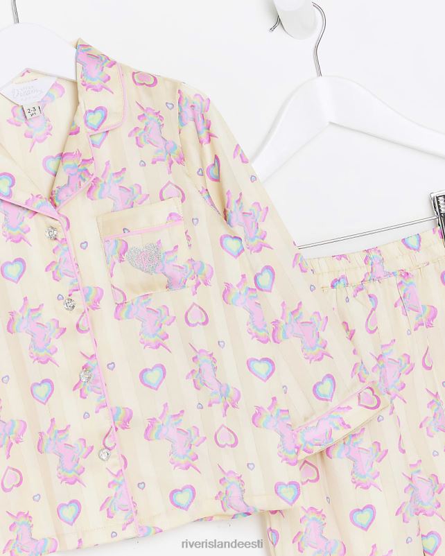 kehakate kollane tüdrukud River Island mg ükssarviku mustriga satiinpidžaama 44TLL6732