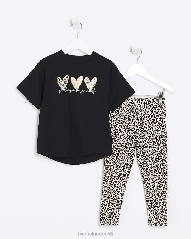 kehakate must tüdrukud River Island mg t-särgi ja retuuside komplekt 44TLL6643