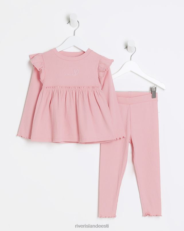 kehakate roosa tüdrukud River Island mg rib peplum top komplekt 44TLL3478