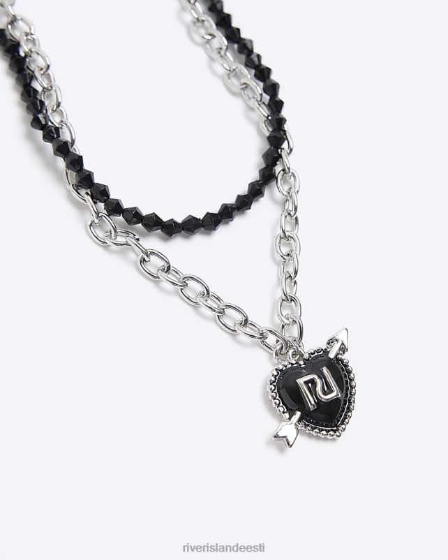 tarvikud hõbedane tüdrukud River Island g südame mitmerealine kaelakee 44TLL6406