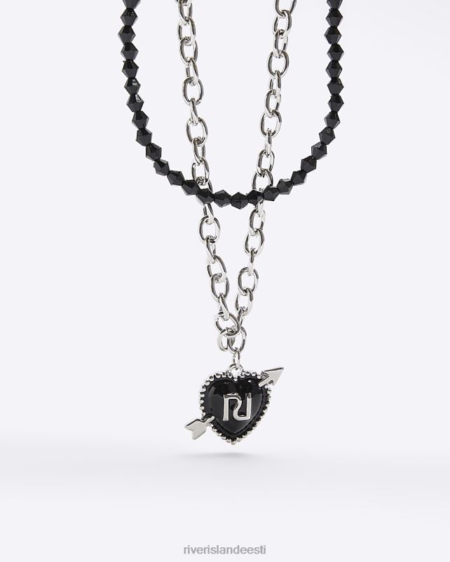 tarvikud hõbedane tüdrukud River Island g südame mitmerealine kaelakee 44TLL6406