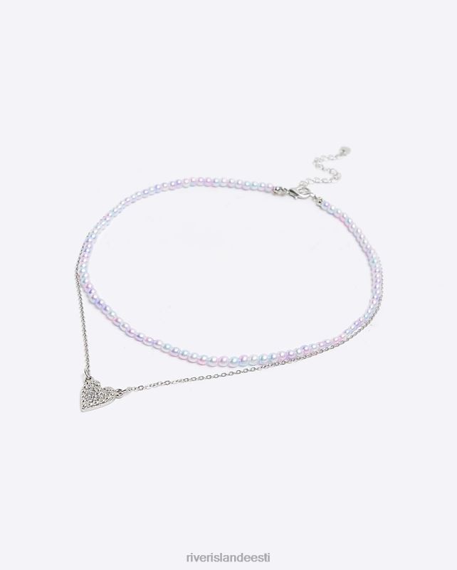 tarvikud hõbedane tüdrukud River Island g värviliste helmestega südamega kaelakee 44TLL6412