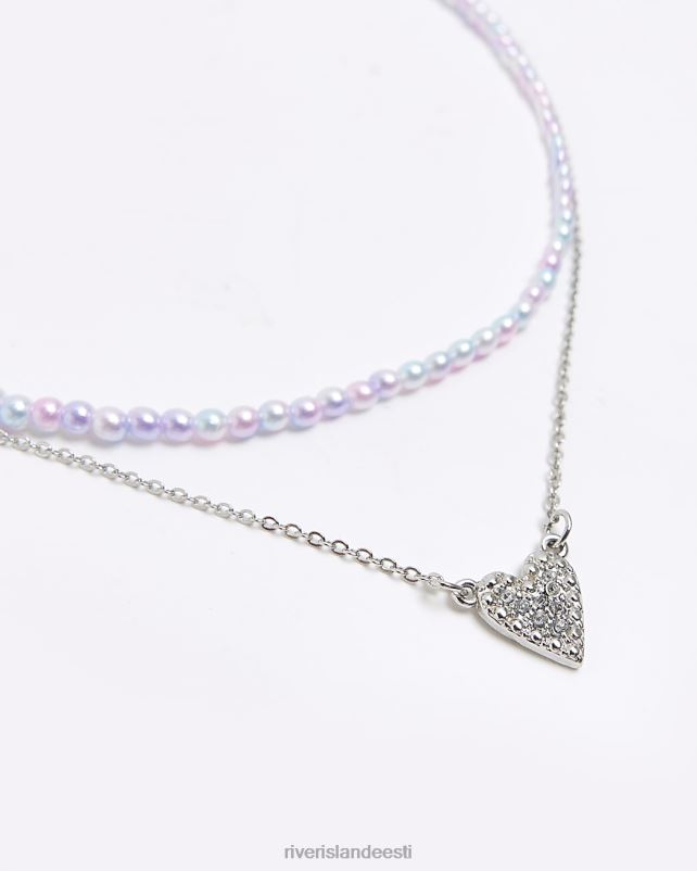 tarvikud hõbedane tüdrukud River Island g värviliste helmestega südamega kaelakee 44TLL6412