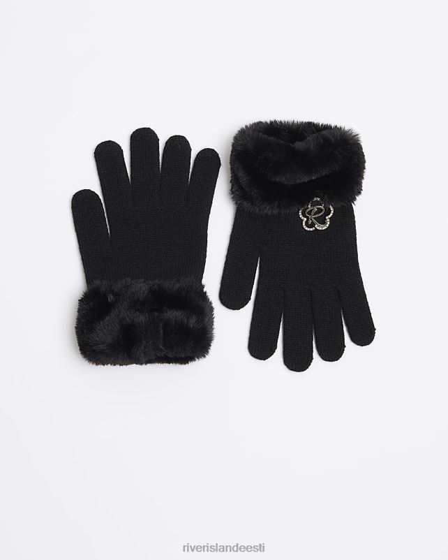 tarvikud must tüdrukud River Island g kunstkarusnahast kaunistuskindad 44TLL6067