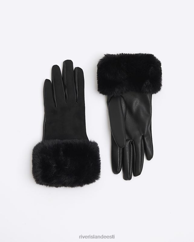 tarvikud must tüdrukud River Island g kunstkarusnahast kaunistuskindad 44TLL6069