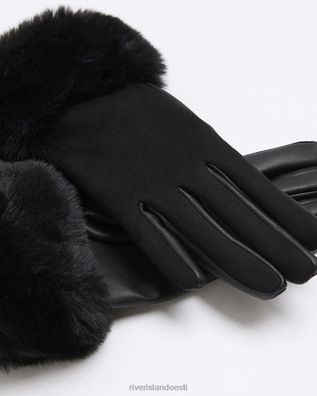 tarvikud must tüdrukud River Island g kunstkarusnahast kaunistuskindad 44TLL6069