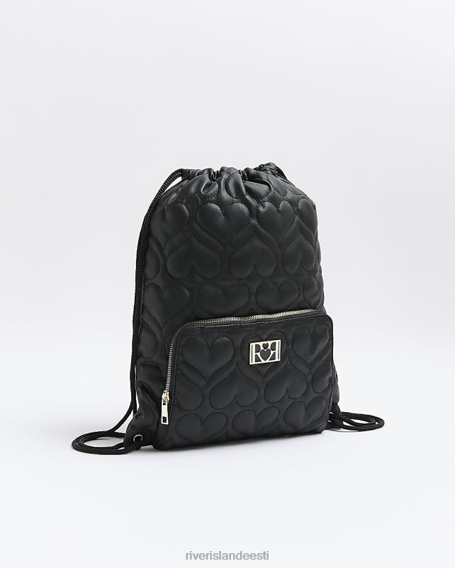 tarvikud must tüdrukud River Island g südamega tepitud nööriga kott 44TLL6250