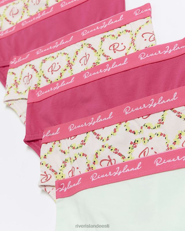 tarvikud roosa tüdrukud River Island mg lillelised monogrammpüksid 6 pakk 44TLL6740