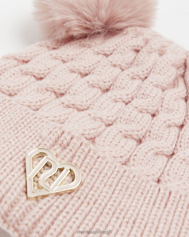 tarvikud roosa tüdrukud River Island mg topelt pom pom nokamüts 44TLL3602