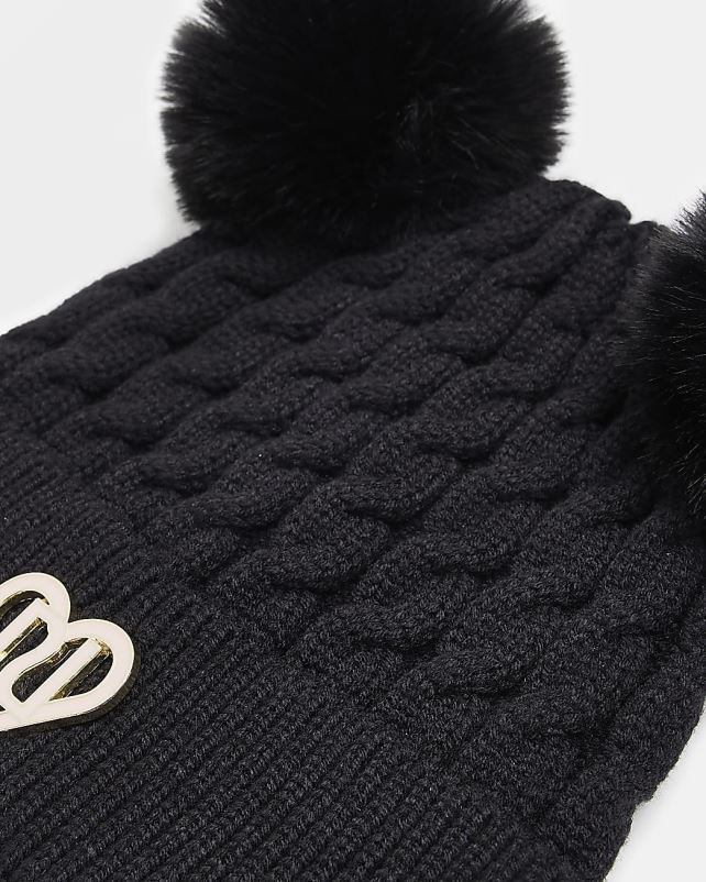 tarvikud must tüdrukud River Island g topelt pom pom nokamüts 44TLL3431