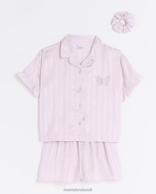 tarvikud roosa tüdrukud River Island g satiintriibuline pidžaamakomplekt 44TLL6022