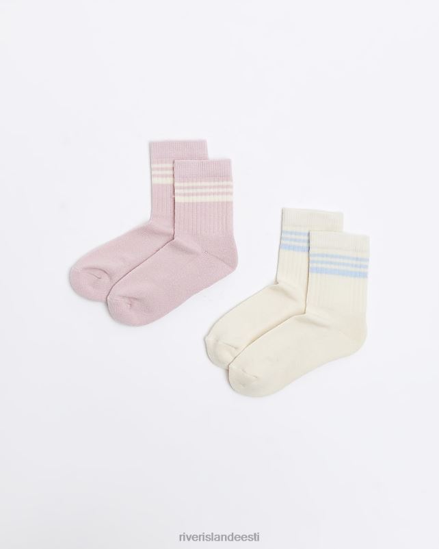 tarvikud roosa tüdrukud River Island mg varsity sokid 2 pakk 44TLL6749